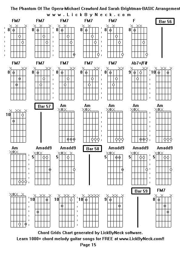 Chord Grids Chart of chord melody fingerstyle guitar song-The Phantom Of The Opera-Michael Crawford And Sarah Brightman-BASIC Arrangement,generated by LickByNeck software.